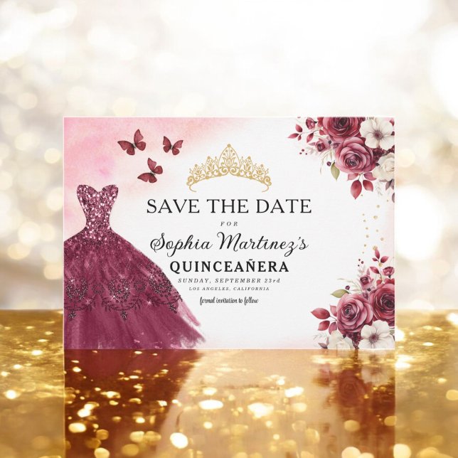 Reserve A Data Quinceanera Salve a Data Floral Burgundy (Criador carregado)
