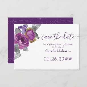 Reserve A Data Quinceanera, Script Floral Roxo, Salvar A Data