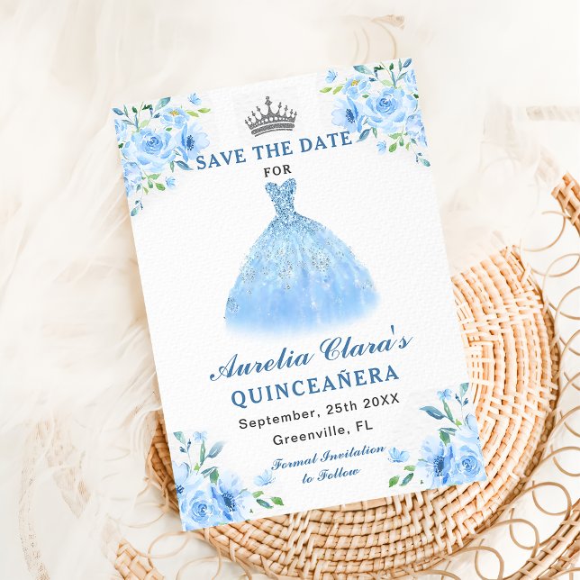 Reserve A Data Quinceanera Silver Blue Floral (Criador carregado)