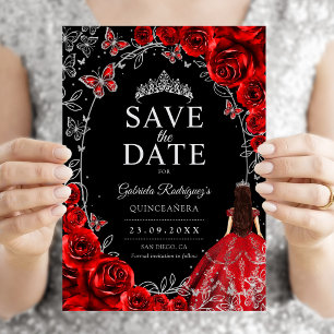 Reserve A Data Quinceanera Vermelho Prata Preto