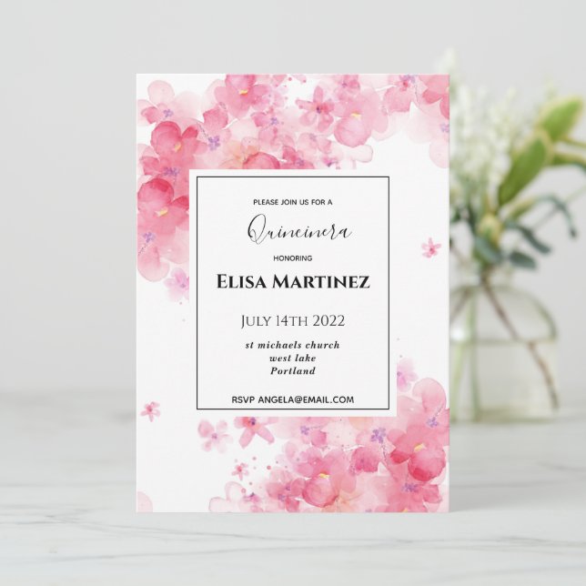 Reserve A Data quinceera romântica floral rosa de casamento (Em pé/Frente)