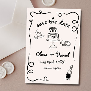 Reserve A Data Quirky Whimsical Hand Drawn Wedding French