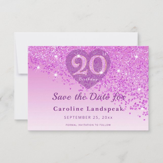 Reserve A Data Radiant 20th Birthday Pink Glitter Frosted Heart (Frente)
