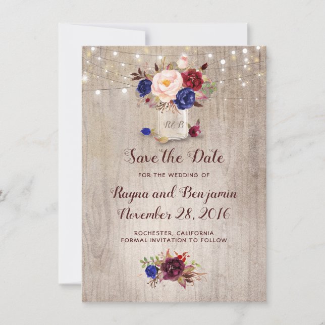 Reserve A Data Radiant Blooms Mason Jar Rustic Salva a Data (Frente)