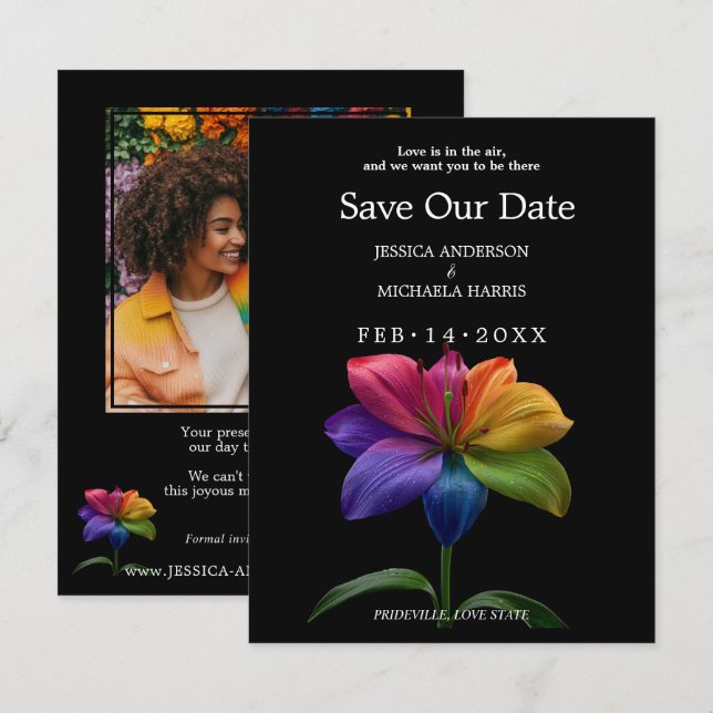Reserve A Data 🌈 Rainbow Lily Save the Date — Photo Back (Frente/Verso)