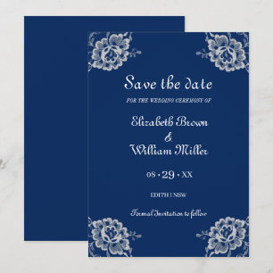 Reserve A Data Raios Florais Elegantes no Casamento Azul Marinho