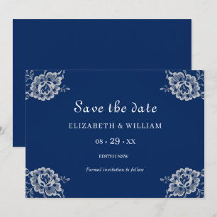 Reserve A Data Raios Florais Elegantes no Casamento Azul Marinho