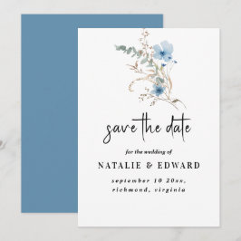 Reserve A Data ramalhete de flores em aquarela azul empoeirado rú