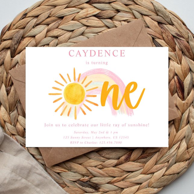 Reserve A Data Ray of Sunshine First Birthday Invitation (Criador carregado)
