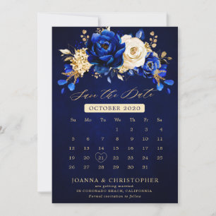 Reserve A Data Real Azul Amarelo Dourado Calendário Metálico Fl