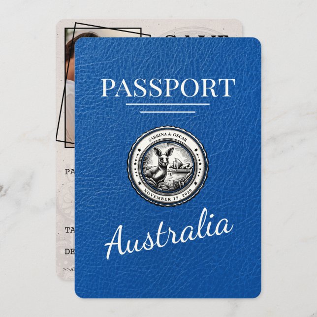 Reserve A Data Real Blue Austrália Passaporte Salvar Data (Frente/Verso)