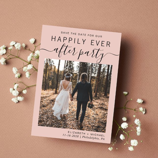 Reserve A Data Recepção de casamento Blush Fotográfico Salve A Da (A stylish save the date announcement for a reception to celebrate your elopement or private wedding)