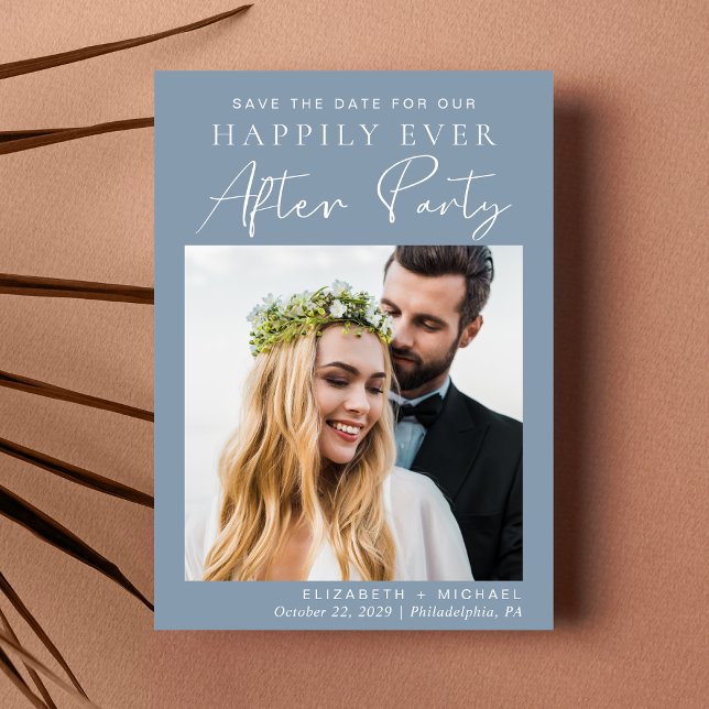 Reserve A Data Recepção de casamento de Foto Azul Chic Dusty (A stylish save the date announcement for a reception to celebrate your elopement or private wedding)