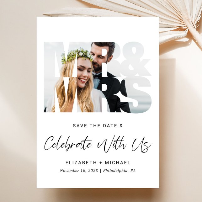 Reserve A Data Recepção de casamento de Foto Moderna (A chic Save The Date photo announcement for a post-wedding reception to celebrate your marriage)