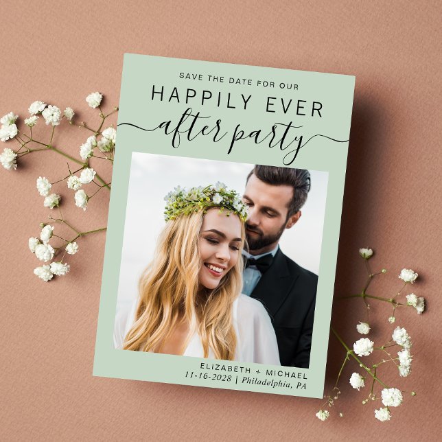 Reserve A Data Recepção de casamento moderna - Sábio de Foto Verd (A stylish save the date announcement for a reception to celebrate your elopement or private wedding)