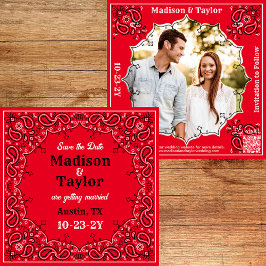 Reserve A Data Red Bandana Photo Flat Save The Date Card