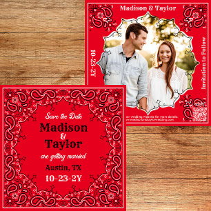 Reserve A Data Red Bandana Photo Flat Save The Date Card