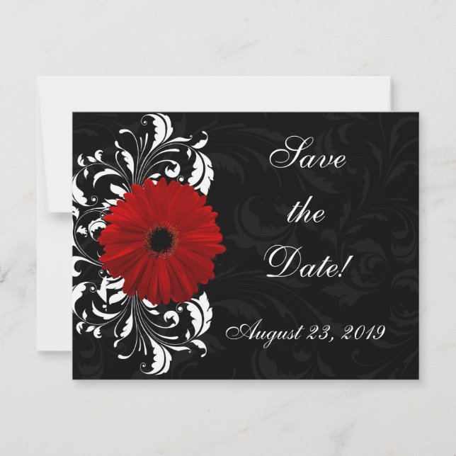 Reserve A Data Red, Black and White Scroll Gerbera Daisy (Frente)