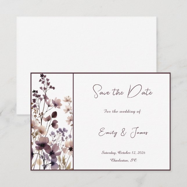Reserve A Data Red Blush Floral Wedding Elegant Romantic (Frente/Verso)