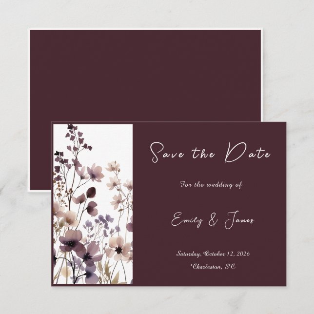 Reserve A Data Red Blush Floral Wedding Elegant Romantic (Frente/Verso)