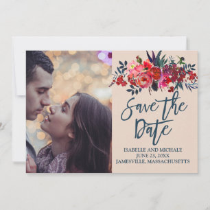 Reserve A Data Red Boho Floral Photo Save the Date Card