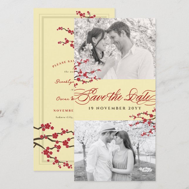 Reserve A Data Red Cherry Blossoms Flores Asiáticas Zen Sakura Fo (Frente/Verso)