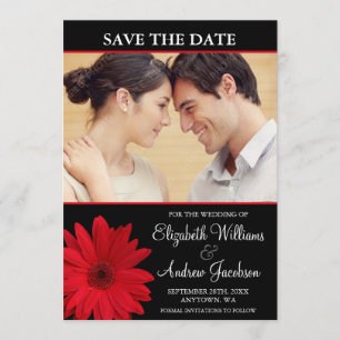 Reserve A Data Red Daisy Black Photo Save the Date (Foto preta ve