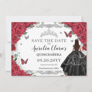 Reserve A Data Red Floral Black Gown Quinceanera Sweet Dezesseis