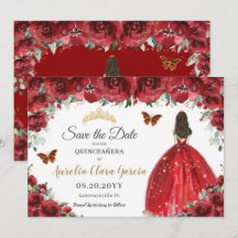 Red Floral Princess Dourada Quinceañera Salve a Da
