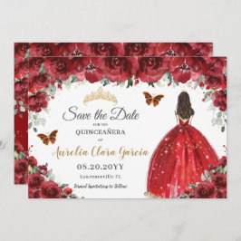Reserve A Data Red Floral Princess Dourada Quinceañera Salve a Da