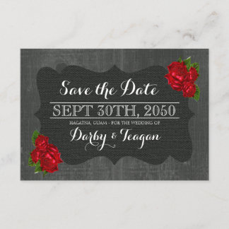 Reserve A Data Red Floral Rosas Burlap Wood Gothic Salve as Datas