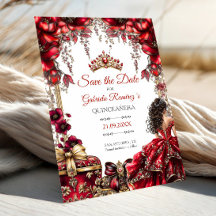Red Golden Tiara Floral Quinceañera