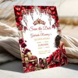 Reserve A Data Red Golden Tiara Floral Quinceañera