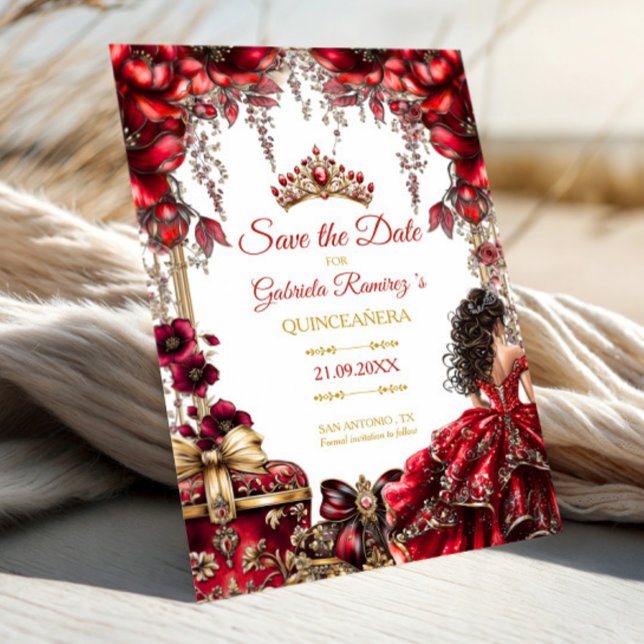 Reserve A Data Red Golden Tiara Floral Quinceañera (Criador carregado)