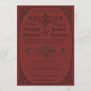 Reserve A Data Red Gothian Victorian Damask Salve Dates