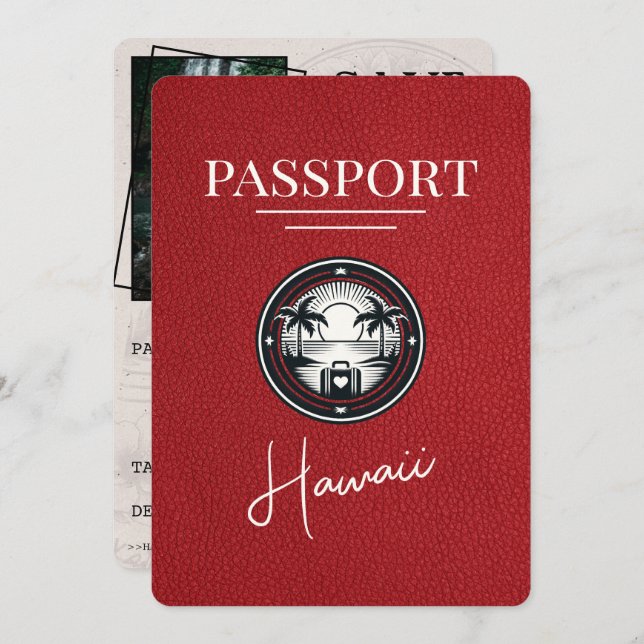 Reserve A Data Red Hawaii Passport Salvar a Data (Frente/Verso)