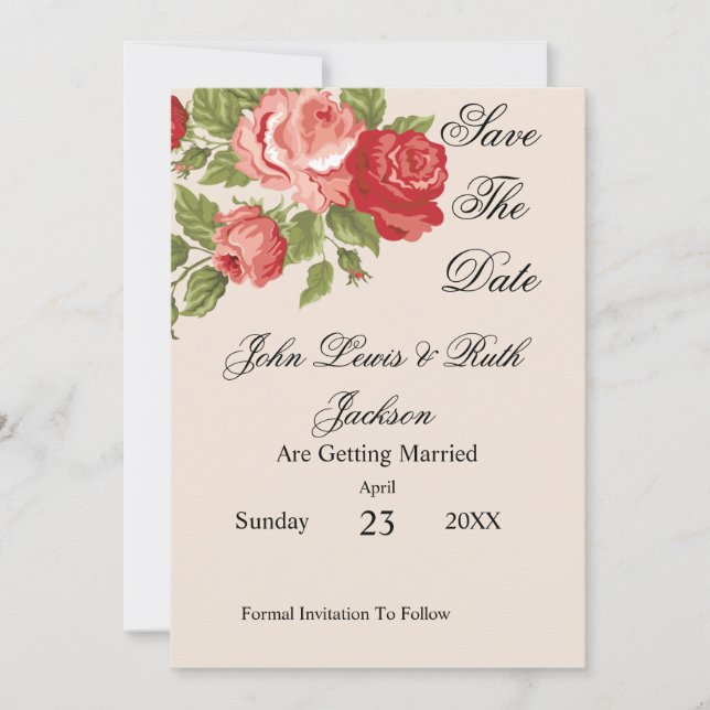 Reserve A Data Red Roses Script Save The Date | Elegant Floral  (Frente)