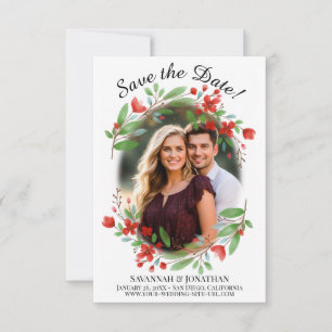 Reserve A Data Red Watercolor Blossoms & Greenery Weds