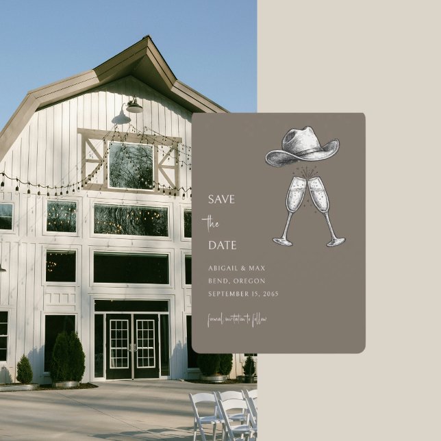 Reserve A Data Redneck Wedding Mushroom Taupe Save the Date (Criador carregado)