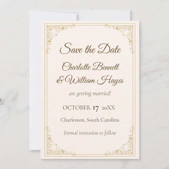 Reserve A Data Refined Gold Frame Wedding Save the Date (Frente)