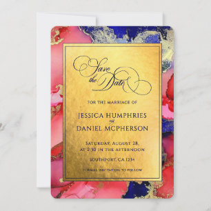 Reserve A Data *Regal Dourado de Casamento de Arte Abstrato