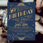 Reserve A Data Regal Royal Blue 50th Birthday Invite, Art Deco<br><div class="desc">Junte-se a nós para homenagear um verdadeiro rei no seu aniversário de 50 anos com este belo Regal Royal Blue Invitation. Projetado à perfeição, esse convite exude elegância e sofisticação, perfeitamente adequado para a celebração do marco do homem. A rica cor azul real adiciona um toque de majestade, fazer uma...</div>