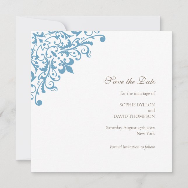 Reserve A Data Regency French Blue Fleur de Wedding Salvar Data (Frente)