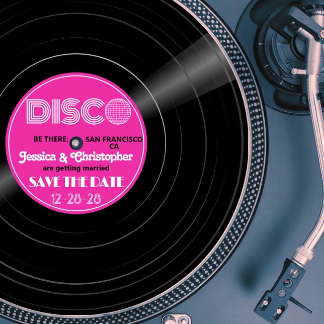 Reserve A Data Registro de Vinilo do DISCO - Rótulo de Groovy Pur (Disco Vinyl Record Style Save the Date)