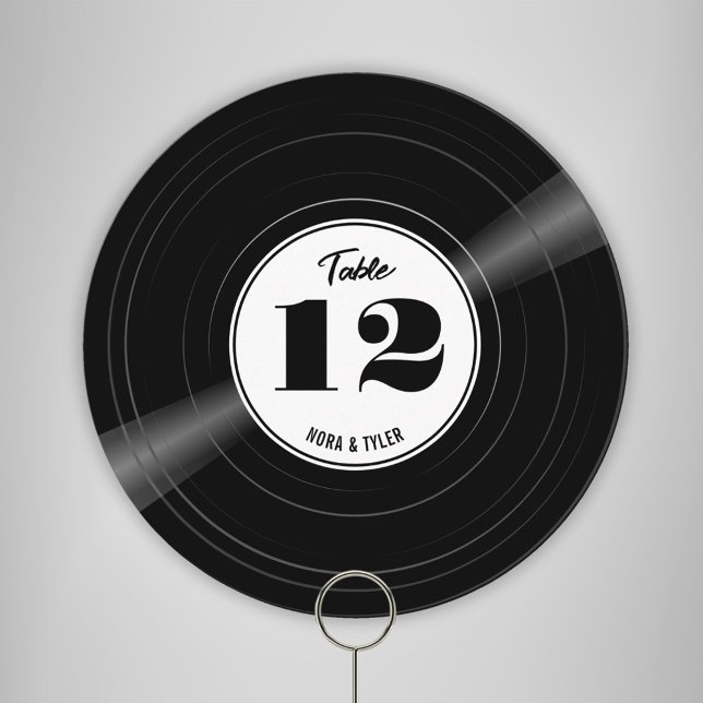 Reserve A Data Registro de vinilo personalizado - Preto-branco Nú (Round personalized vinyl record table number with white label and black text)