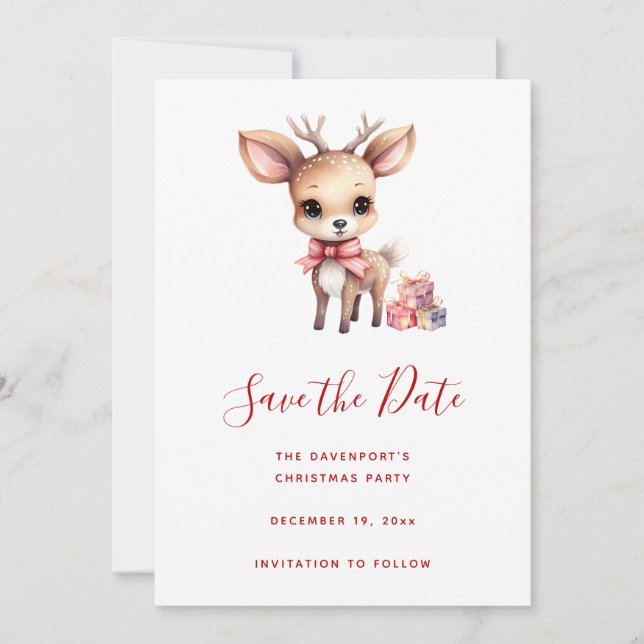 Reserve A Data Reindeer de Natal bonito com presentes de Natal (Frente)