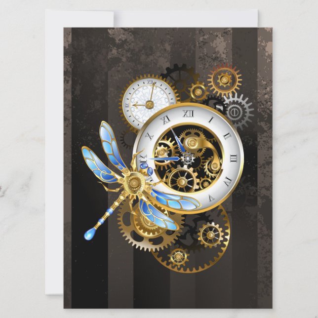 Reserve A Data Relógio Steampunk com Dragonfly Mecânica (Frente)