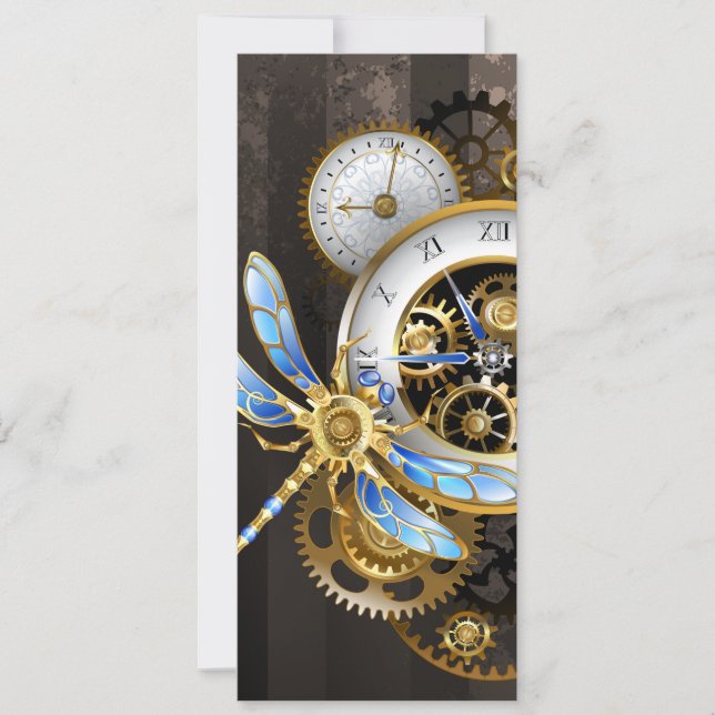 Reserve A Data Relógio Steampunk com Libélula Mecânica (Frente)