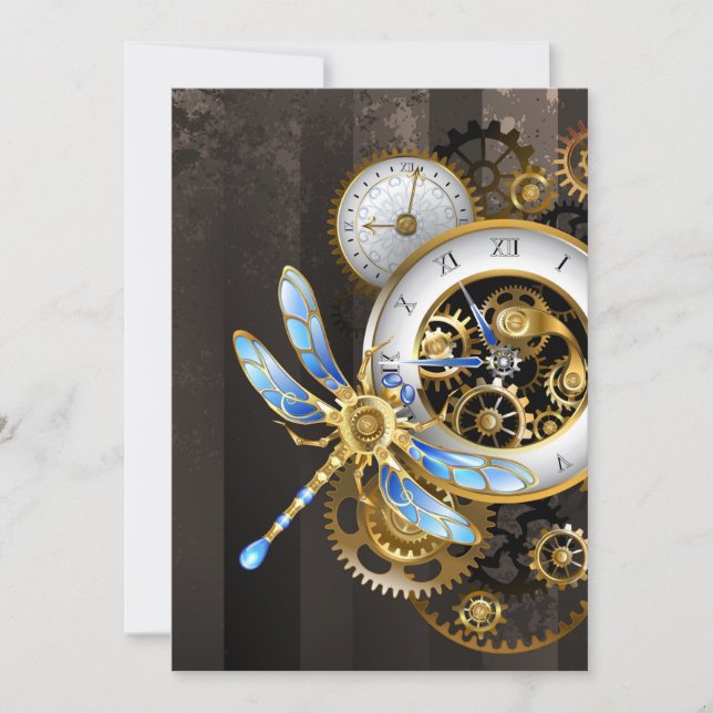 Reserve A Data Relógio Steampunk com Libélula Mecânica (Frente)