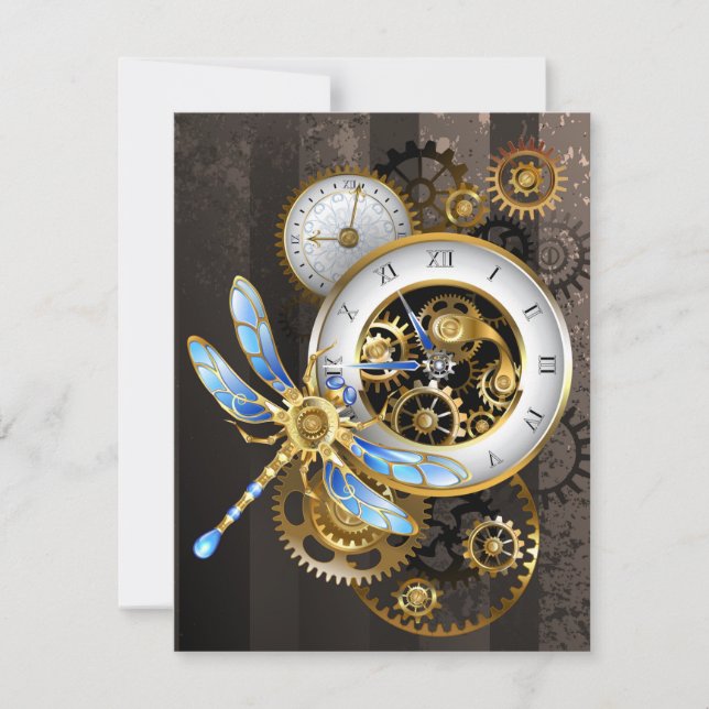 Reserve A Data Relógio Steampunk com Libélula Mecânica (Frente)